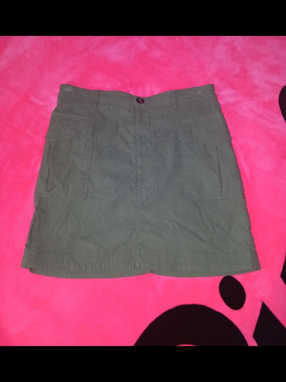 Anthropologie Green Mini Cargo Skirt Size Large Pockets Army Chic